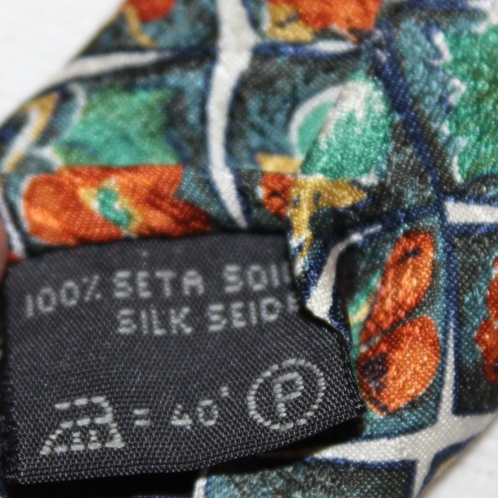 Ermenegildo Zegna 100% silk necktie green orange flower butterfly leaf Italy tie - Picture 7 of 8